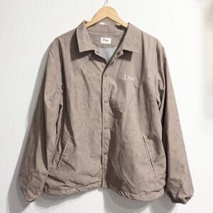 Dime Jacket Mens Large Logo Nylon Snap All Over Print Tan Khaki Skate Streetwear